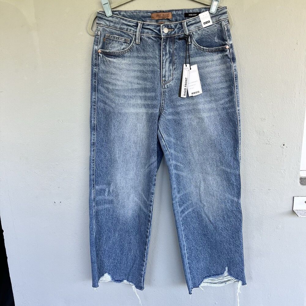 Judy Blue Jeans Womens 9/29 Wide Leg Crop Medium Wash High Rise Stretch Denim